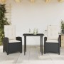 Set comedor de jardín 3 pzas con cojines ratán sintético negro de , Conjuntos de jardín - Ref: Foro24-3212722, Precio: 332,67...