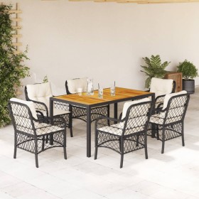 Set de comedor de jardín 7 pzas y cojines ratán sintético negro de , Conjuntos de jardín - Ref: Foro24-3212039, Precio: 792,5...