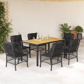 7-teiliges Garten-Essset und schwarze Kissen aus synthetischem Rattan von , Gartensets - Ref: Foro24-3212045, Preis: 749,99 €...