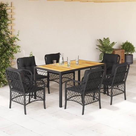 Set de comedor de jardín 7 pzas y cojines ratán sintético negro de , Conjuntos de jardín - Ref: Foro24-3212045, Precio: 755,1...