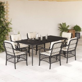 7-teiliges Garten-Essset und schwarze Kissen aus synthetischem Rattan von , Gartensets - Ref: Foro24-3212087, Preis: 831,99 €...