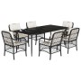 Set de comedor de jardín 7 pzas y cojines ratán sintético negro de , Conjuntos de jardín - Ref: Foro24-3212087, Precio: 837,1...