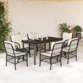 7-teiliges Garten-Essset und schwarze Kissen aus synthetischem Rattan von , Gartensets - Ref: Foro24-3212093, Preis: 804,99 €...