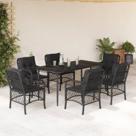 Set de comedor de jardín 7 pzas y cojines ratán sintético negro de , Conjuntos de jardín - Ref: Foro24-3212100, Precio: 752,7...