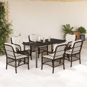 Set comedor de jardín 7 pzas con cojines ratán sintético marrón de , Conjuntos de jardín - Ref: Foro24-3212121, Precio: 747,9...