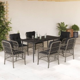 Garden dining set 7 pieces and gray synthetic rattan cushions by , Garden sets - Ref: Foro24-3212128, Price: 736,47 €, Discou...