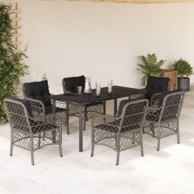 Garden dining set 7 pieces and gray synthetic rattan cushions by , Garden sets - Ref: Foro24-3212135, Price: 764,99 €, Discou...