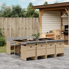 9-teiliges Garten-Essset mit beigen Kissen aus synthetischem Rattan von , Gartensets - Ref: Foro24-3210564, Preis: 915,84 €, ...