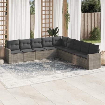 9-teiliges Gartenmöbel-Set und graue synthetische Rattankissen von , Modulare Sofas für den Außenbereich - Ref: Foro24-325142...