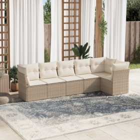 Gartensofa-Set mit Kissen, 6-teilig, beiges synthetisches Rattan von , Gartensets - Ref: Foro24-3249497, Preis: 409,34 €, Rab...