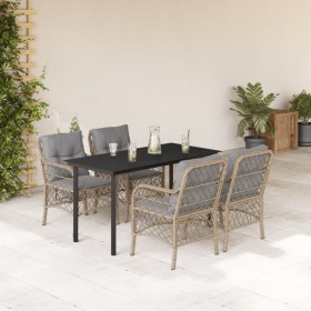 5-teiliges Garten-Essset mit beigen Kissen aus synthetischem Rattan von , Gartensets - Ref: Foro24-3212161, Preis: 509,99 €, ...