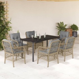 Set comedor de jardín 7 pzas con cojines ratán sintético beige de , Conjuntos de jardín - Ref: Foro24-3212163, Precio: 766,99...