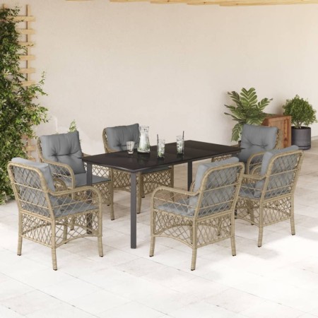 Set comedor de jardín 7 pzas con cojines ratán sintético beige de , Conjuntos de jardín - Ref: Foro24-3212163, Precio: 769,28...