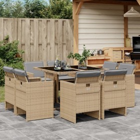 9-teiliges Garten-Essset mit beigen Kissen aus synthetischem Rattan von , Gartensets - Ref: Foro24-3210660, Preis: 600,99 €, ...