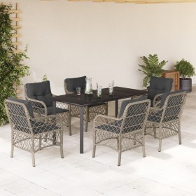 Garten-Essgruppe 7-teilig und hellgraue Kissen aus synthetischem Rattan von , Gartensets - Ref: Foro24-3212177, Preis: 731,65...