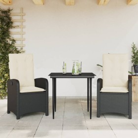 3-teilige Garten-Essgruppe mit schwarzen Kissen aus synthetischem Rattan von , Gartensets - Ref: Foro24-3212290, Preis: 320,6...