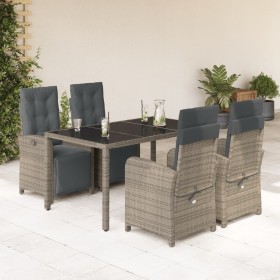 5-teiliges Garten-Essset mit grauen Kissen aus synthetischem Rattan von , Gartensets - Ref: Foro24-3212464, Preis: 866,99 €, ...