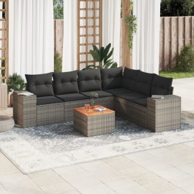 7-piece garden sofa set with gray PE rattan cushions by , Garden sets - Ref: Foro24-3257796, Price: 475,14 €, Discount: %