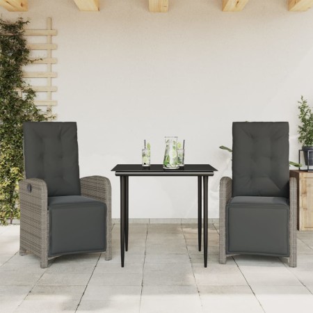 Gartenstühle und Tisch mit Kissen 3 Stück graues PE-Rattan von , Gartensets - Ref: Foro24-3212556, Preis: 398,19 €, Rabatt: %