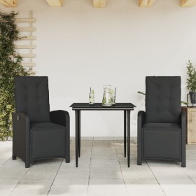 Tisch und Stühle mit Kissen, 3 Stück, schwarzes synthetisches Rattan von , Gartensets - Ref: Foro24-3212528, Preis: 379,99 €,...