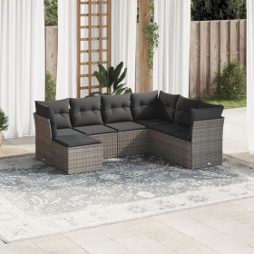 7-piece garden sofa set with gray PE rattan cushions by , Garden sets - Ref: Foro24-3249829, Price: 430,83 €, Discount: %