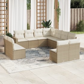 Set de sofás de jardín 11pzas con cojines ratán sintético beige de , Sofás modulares de exterior - Ref: Foro24-3251465, Preci...