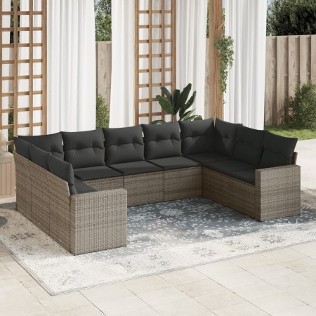 9-teiliges Gartenmöbel-Set und graue synthetische Rattankissen von , Modulare Sofas für den Außenbereich - Ref: Foro24-325173...