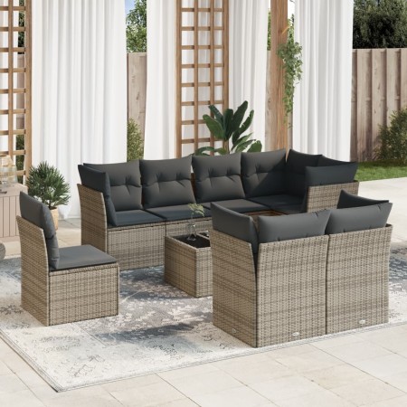 9-teiliges Gartenmöbel-Set und graue synthetische Rattankissen von , Gartensets - Ref: Foro24-3249779, Preis: 593,96 €, Rabat...