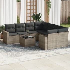 Garden furniture set 9 pieces and gray synthetic rattan cushions by , Modular outdoor sofas - Ref: Foro24-3251097, Price: 654...