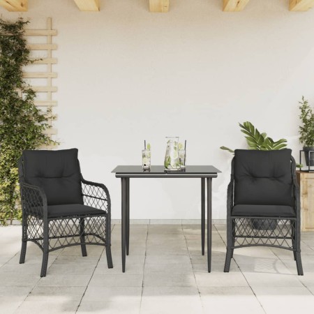 Tisch und Stühle mit Kissen 3 Stück synthetisches Rattan schwarz von , Gartensets - Ref: Foro24-3212096, Preis: 304,28 €, Rab...