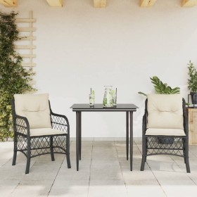 Tisch und Stühle mit Kissen 3 Stück synthetisches Rattan schwarz von , Gartensets - Ref: Foro24-3212082, Preis: 311,99 €, Rab...