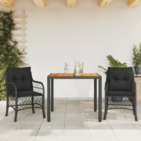 Small table and chairs with 3 black synthetic rattan cushions. by , Garden sets - Ref: Foro24-3212042, Price: 345,68 €, Disco...