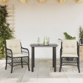 Small table and chairs with 3 black synthetic rattan cushions. by , Garden sets - Ref: Foro24-3212089, Price: 281,99 €, Disco...