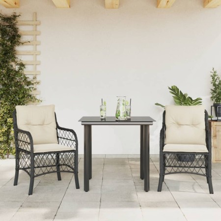 Small table and chairs with 3 black synthetic rattan cushions. by , Garden sets - Ref: Foro24-3212089, Price: 282,11 €, Disco...