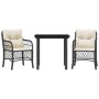 Small table and chairs with 3 black synthetic rattan cushions. by , Garden sets - Ref: Foro24-3212089, Price: 282,11 €, Disco...