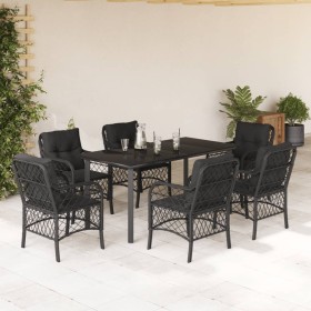 7-teiliges Garten-Esszimmerset und Kissen synthetisches Rattan schwarz von , Gartensets - Ref: Foro24-3212107, Preis: 788,19 ...