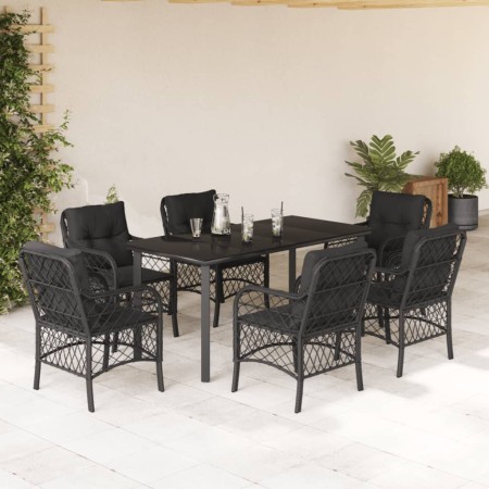 Set de comedor de jardín 7 pzas y cojines ratán sintético negro de , Conjuntos de jardín - Ref: Foro24-3212107, Precio: 788,1...