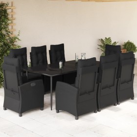 9-teiliges Garten-Esszimmerset und Kissen synthetisches Rattan schwarz von , Gartensets - Ref: Foro24-3212750, Preis: 1,00 €,...