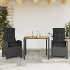 3-teiliges Garten-Esszimmer-Set mit Kissen synthetisches Rattan schwarz von , Gartensets - Ref: Foro24-3212662, Preis: 395,65...