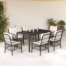 7-teiliges Garten-Esszimmerset und Kissen synthetisches Rattan schwarz von , Gartensets - Ref: Foro24-3212021, Preis: 819,99 ...