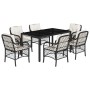 Set de comedor de jardín 7 pzas y cojines ratán sintético negro de , Conjuntos de jardín - Ref: Foro24-3212021, Precio: 825,7...