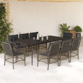 Garden dining set 9 pieces and gray synthetic rattan cushions by , Garden sets - Ref: Foro24-3212130, Price: 988,95 €, Discou...