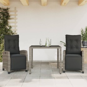 3-teiliges Garten-Esszimmerset mit synthetischen Rattankissen grau von , Gartensets - Ref: Foro24-3212894, Preis: 368,98 €, R...