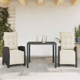 3-teiliges Garten-Esszimmer-Set mit Kissen synthetisches Rattan schwarz von , Gartensets - Ref: Foro24-3212882, Preis: 319,03...