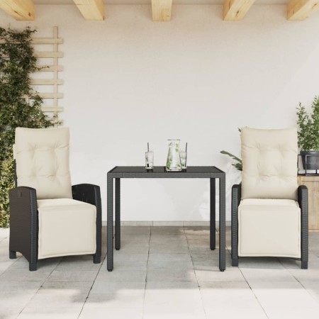 3-teiliges Garten-Esszimmer-Set mit Kissen synthetisches Rattan schwarz von , Gartensets - Ref: Foro24-3212882, Preis: 318,47...