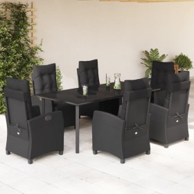 Set de comedor de jardín 7 pzas y cojines ratán sintético negro de , Conjuntos de jardín - Ref: Foro24-3212972, Precio: 1,00 ...