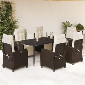 7-teiliges Garten-Esszimmer-Set mit Kissen synthetisches Rattan braun von , Gartensets - Ref: Foro24-3212979, Preis: 1,00 €, ...