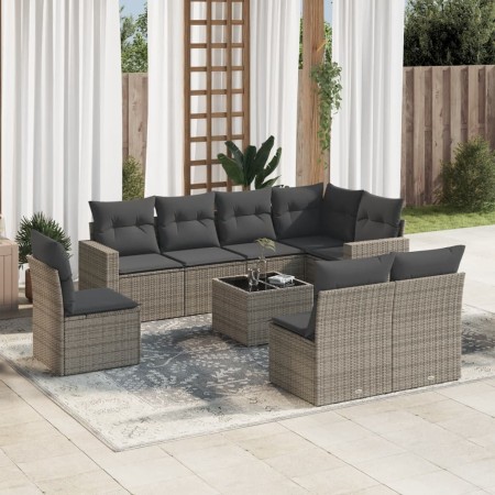 Garden furniture set 9 pieces and gray synthetic rattan cushions by , Modular outdoor sofas - Ref: Foro24-3251417, Price: 619...