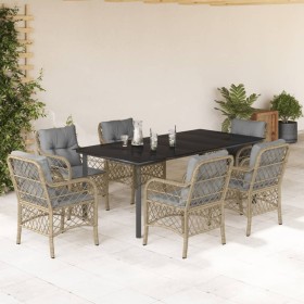 Set comedor de jardín 7 pzas con cojines ratán sintético beige de , Conjuntos de jardín - Ref: Foro24-3212164, Precio: 824,99...