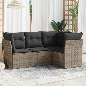 Garden sofa set 4 pieces with gray synthetic rattan cushions by , Garden sets - Ref: Foro24-3249419, Price: 261,99 €, Discoun...